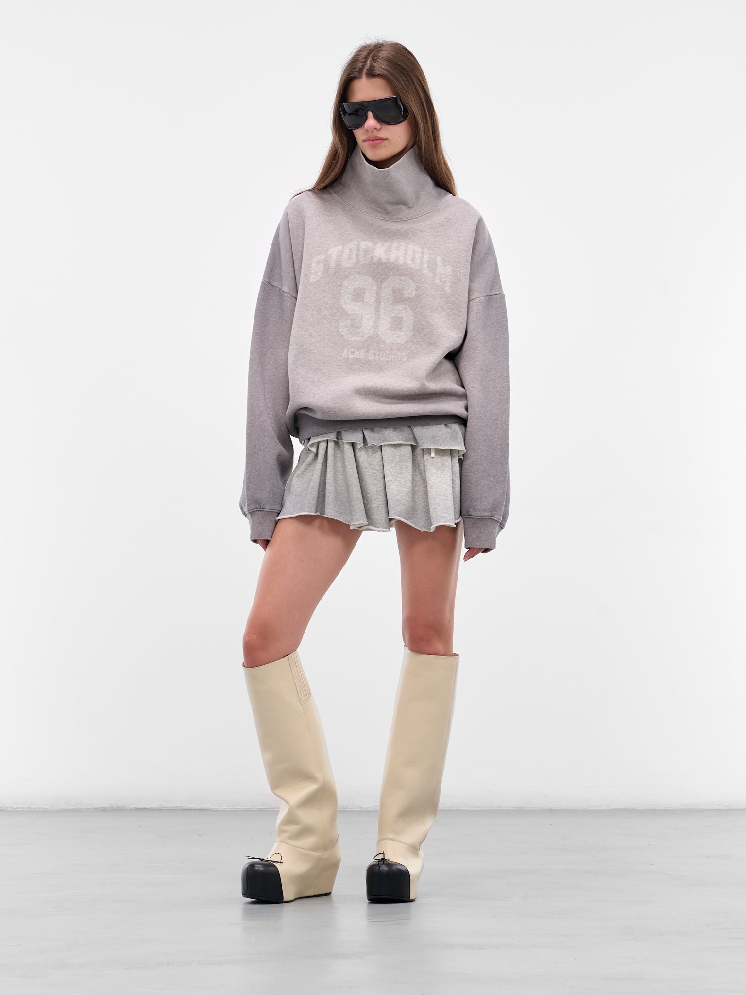 Grey Graphic High Neck Sweatshirt (FN-WN-SWEA000254-GREY-MELANGE)
