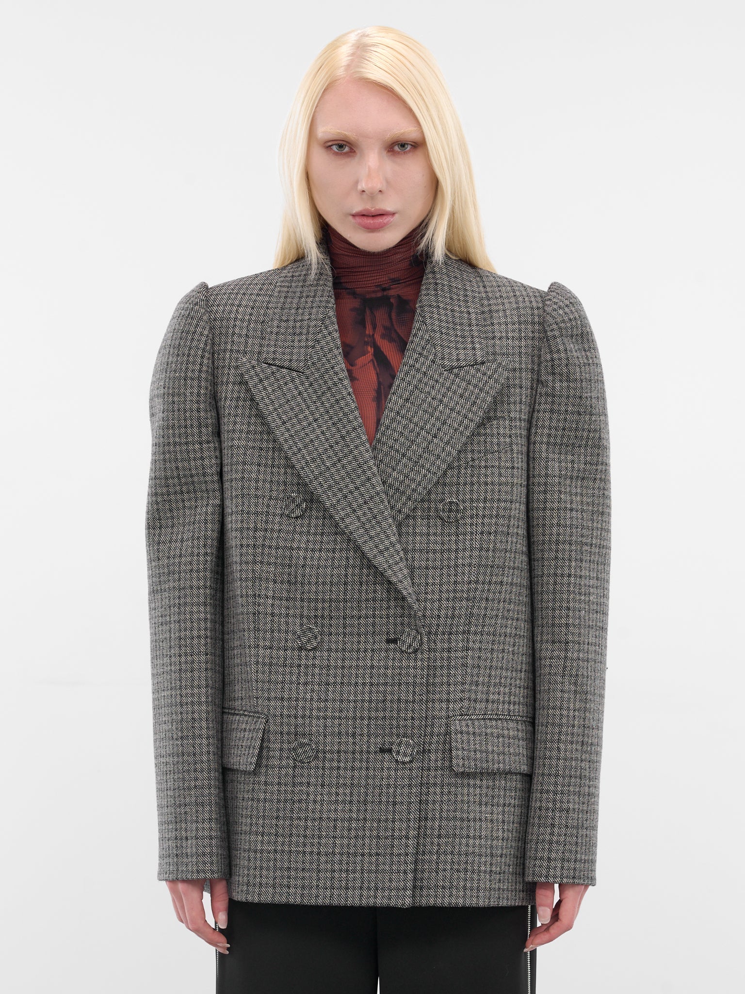 Gray Check Double-Breasted Blazer (FN-WN-SUIT000663-BLACK-WHITE)