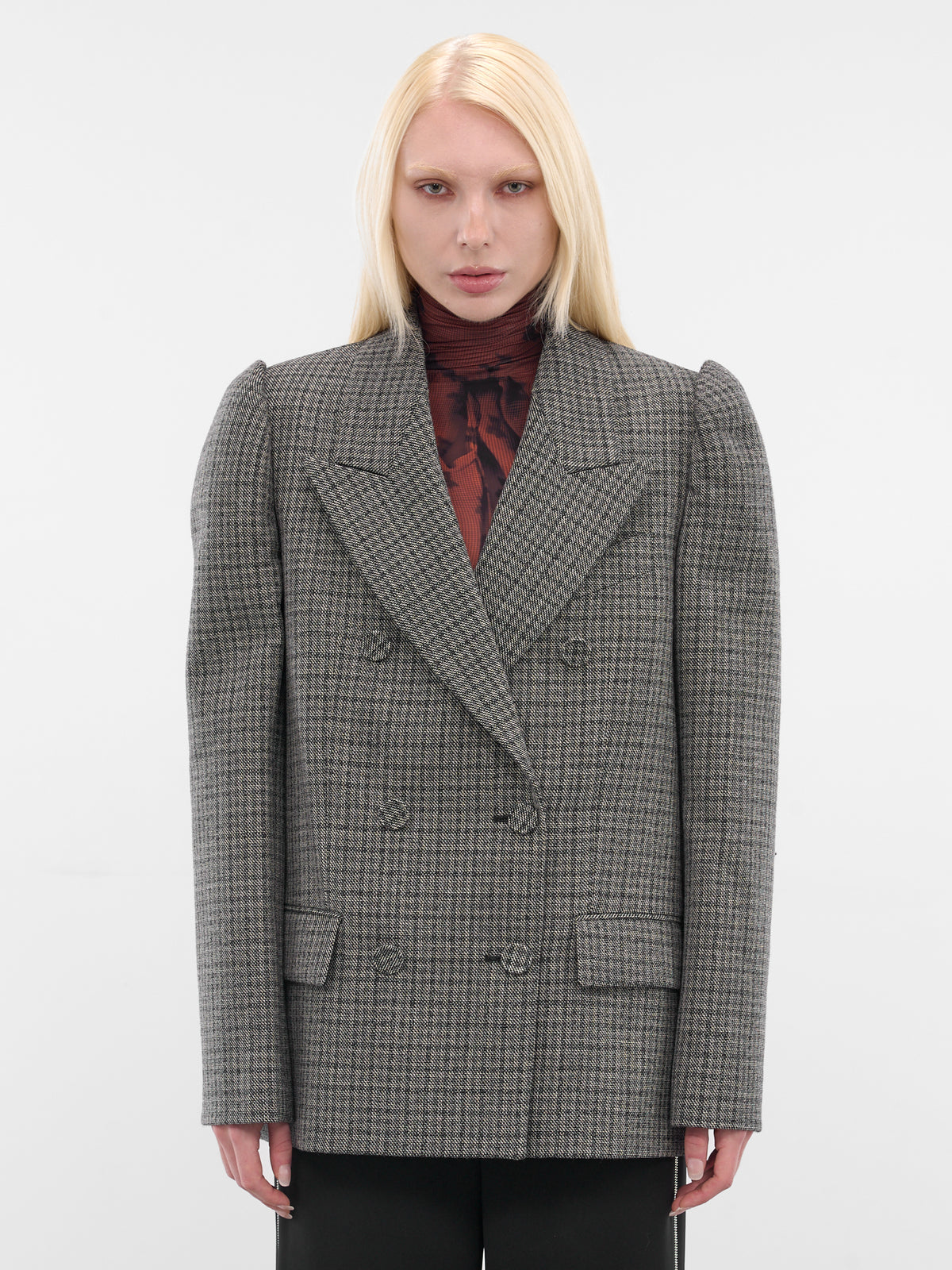 Gray Check Double-Breasted Blazer (FN-WN-SUIT000663-BLACK-WHITE)