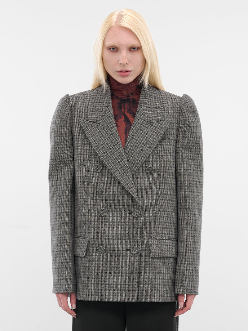 Gray Check Double-Breasted Blazer (FN-WN-SUIT000663-BLACK-WHITE)