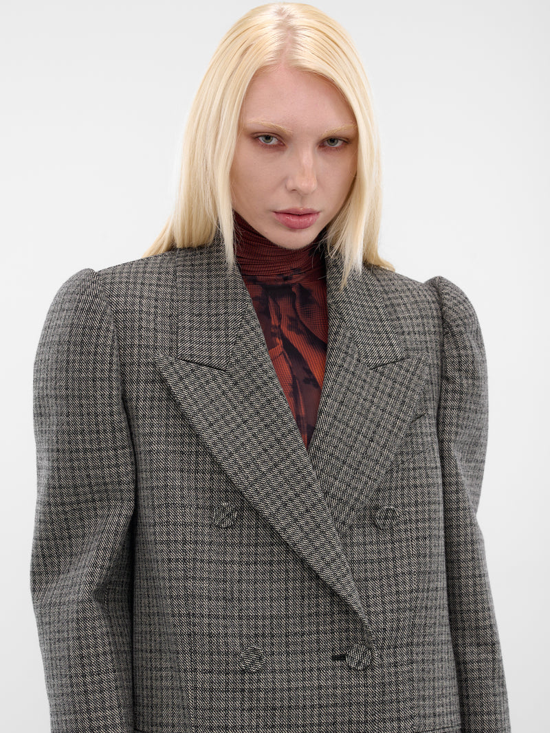 Gray Check Double-Breasted Blazer (FN-WN-SUIT000663-BLACK-WHITE)