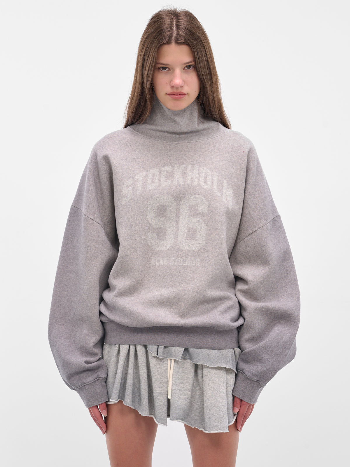 Grey Graphic High Neck Sweatshirt (FN-WN-SWEA000254-GREY-MELANGE)