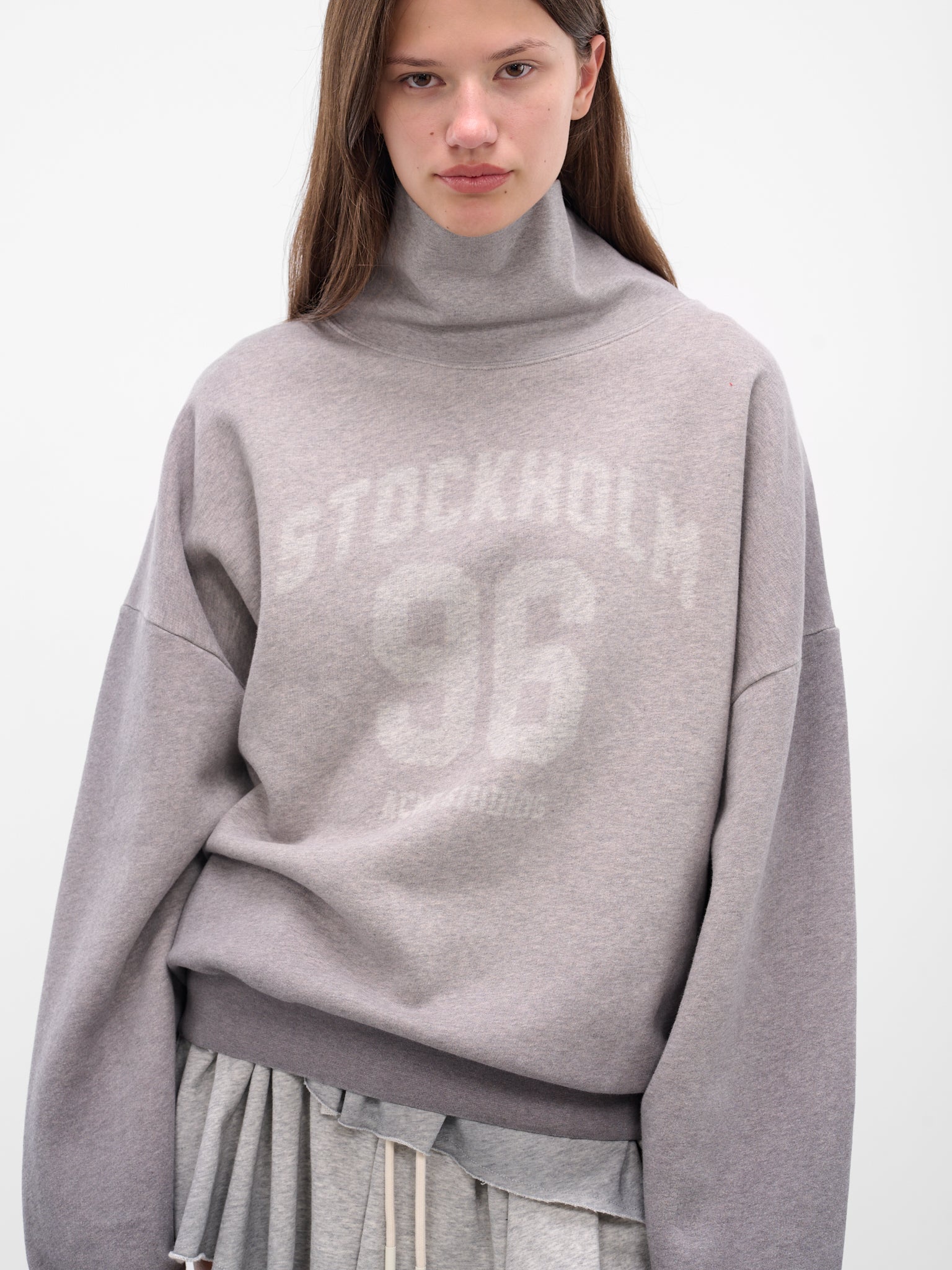 Grey Graphic High Neck Sweatshirt (FN-WN-SWEA000254-GREY-MELANGE)