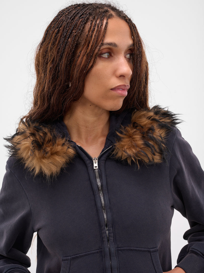 Brown Fur Zip Hoodie (FN-WN-SWEA000272-RUST-BROWN)