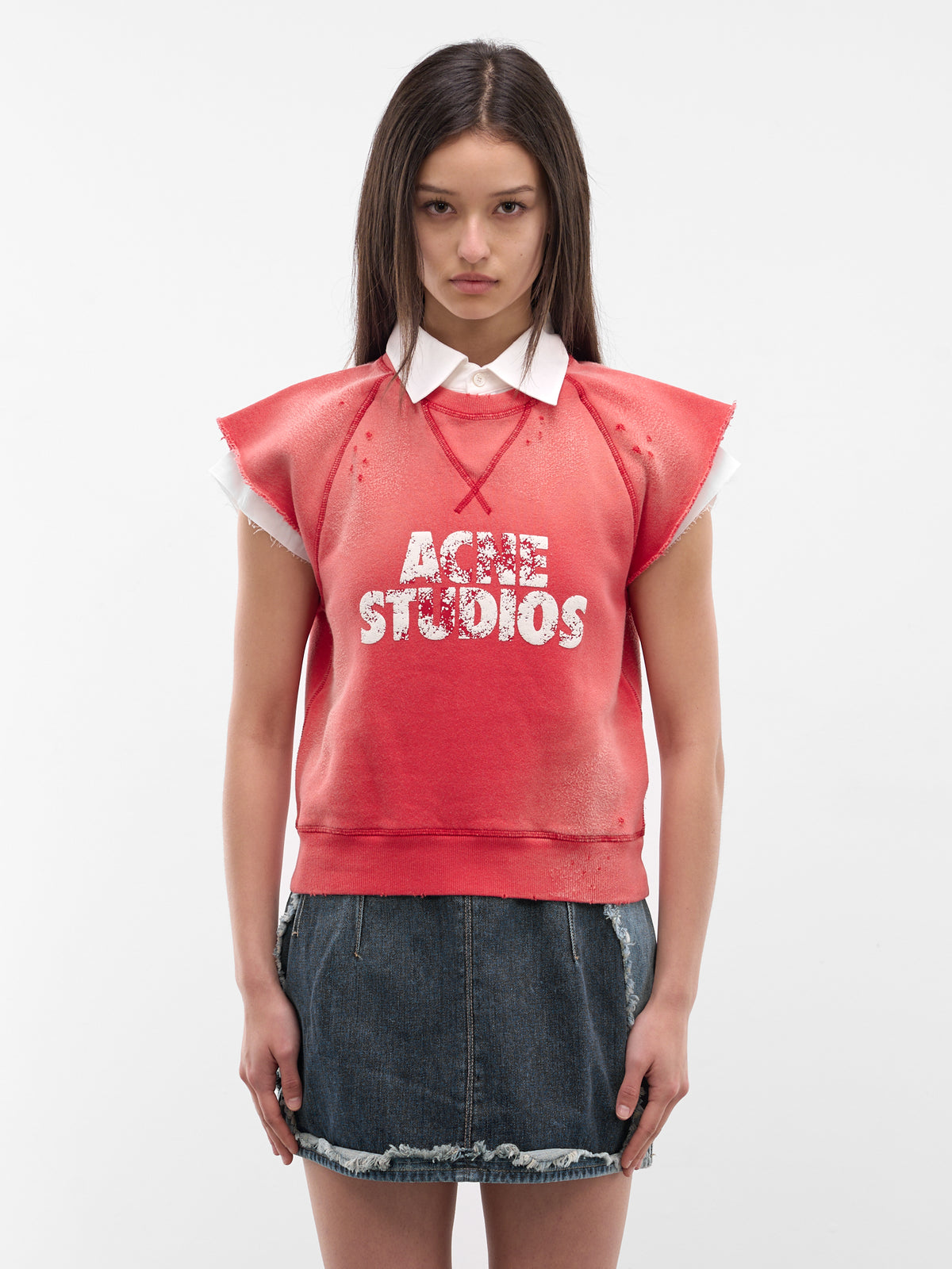 Layered Collar Distressed Sweater Vest (FN-WN-SWEA000293-RED-WHITE)