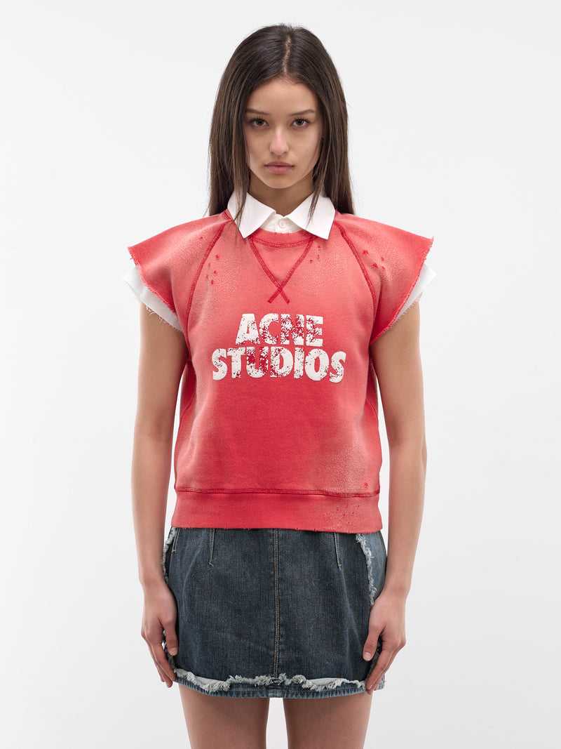 Layered Collar Distressed Sweater Vest (FN-WN-SWEA000293-RED-WHITE)