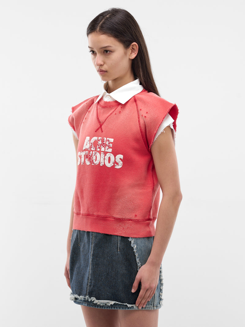 Layered Collar Distressed Sweater Vest (FN-WN-SWEA000293-RED-WHITE)