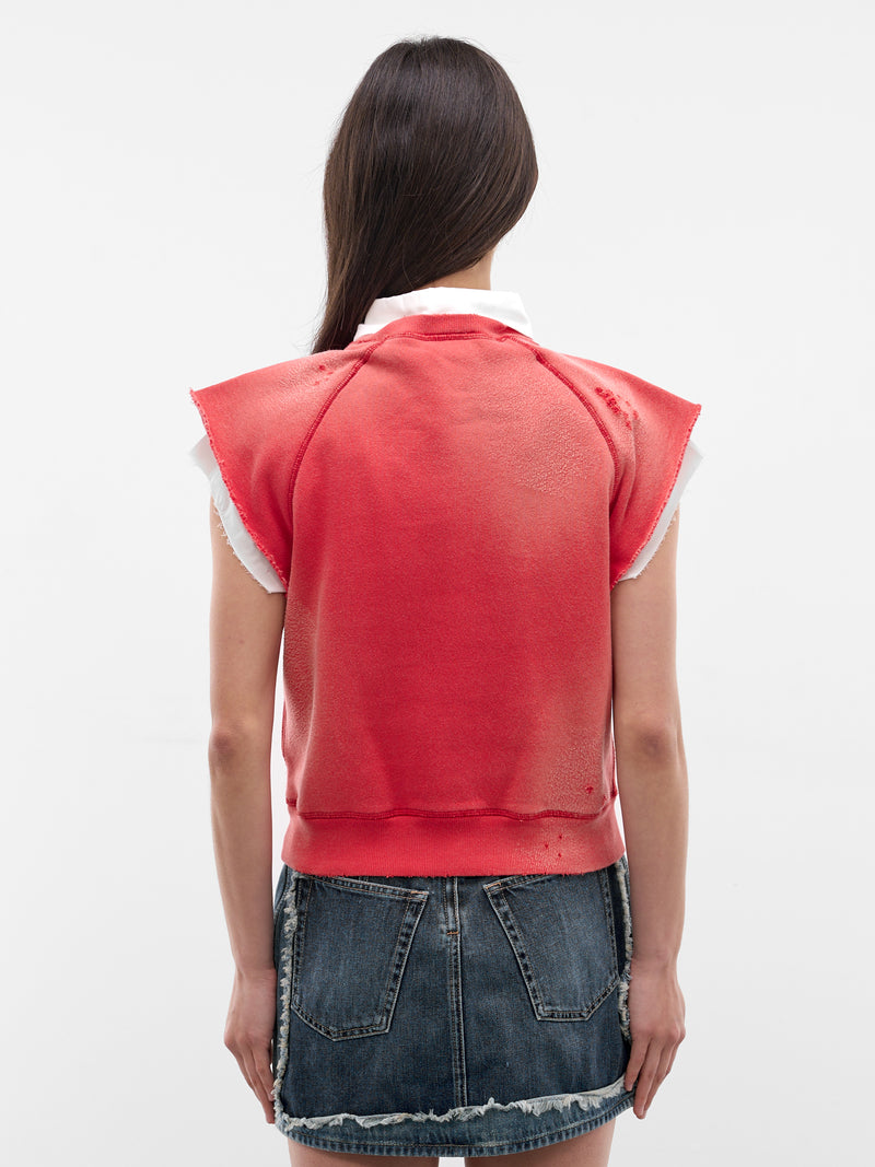 Layered Collar Distressed Sweater Vest (FN-WN-SWEA000293-RED-WHITE)