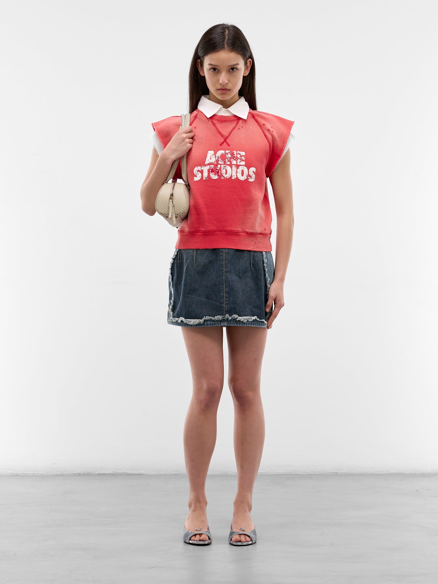 Layered Collar Distressed Sweater Vest (FN-WN-SWEA000293-RED-WHITE)