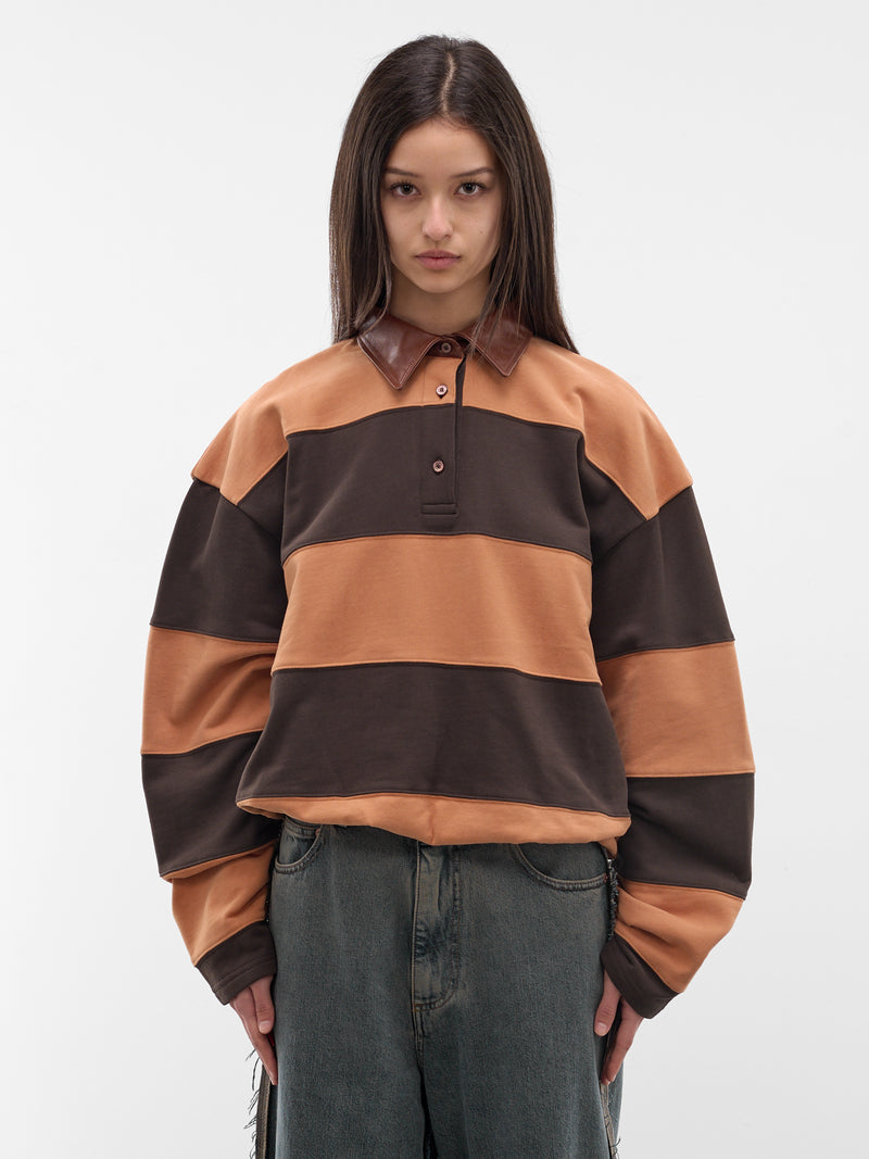 Oversized Striped Cotton Polo Sweater (FN-WN-SWEA000296-DARK-BROWN-CO)