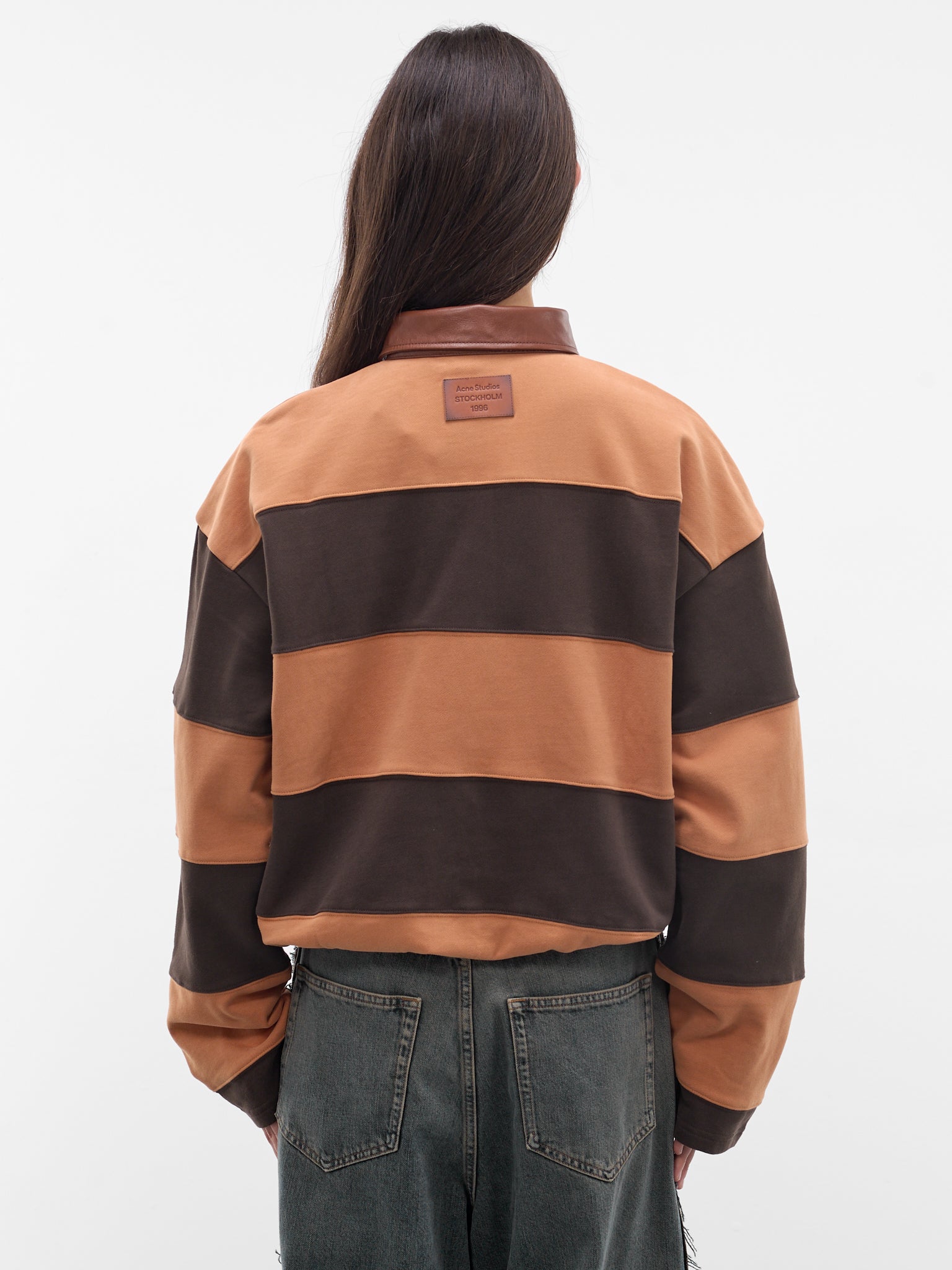 Oversized Striped Cotton Polo Sweater (FN-WN-SWEA000296-DARK-BROWN-CO)