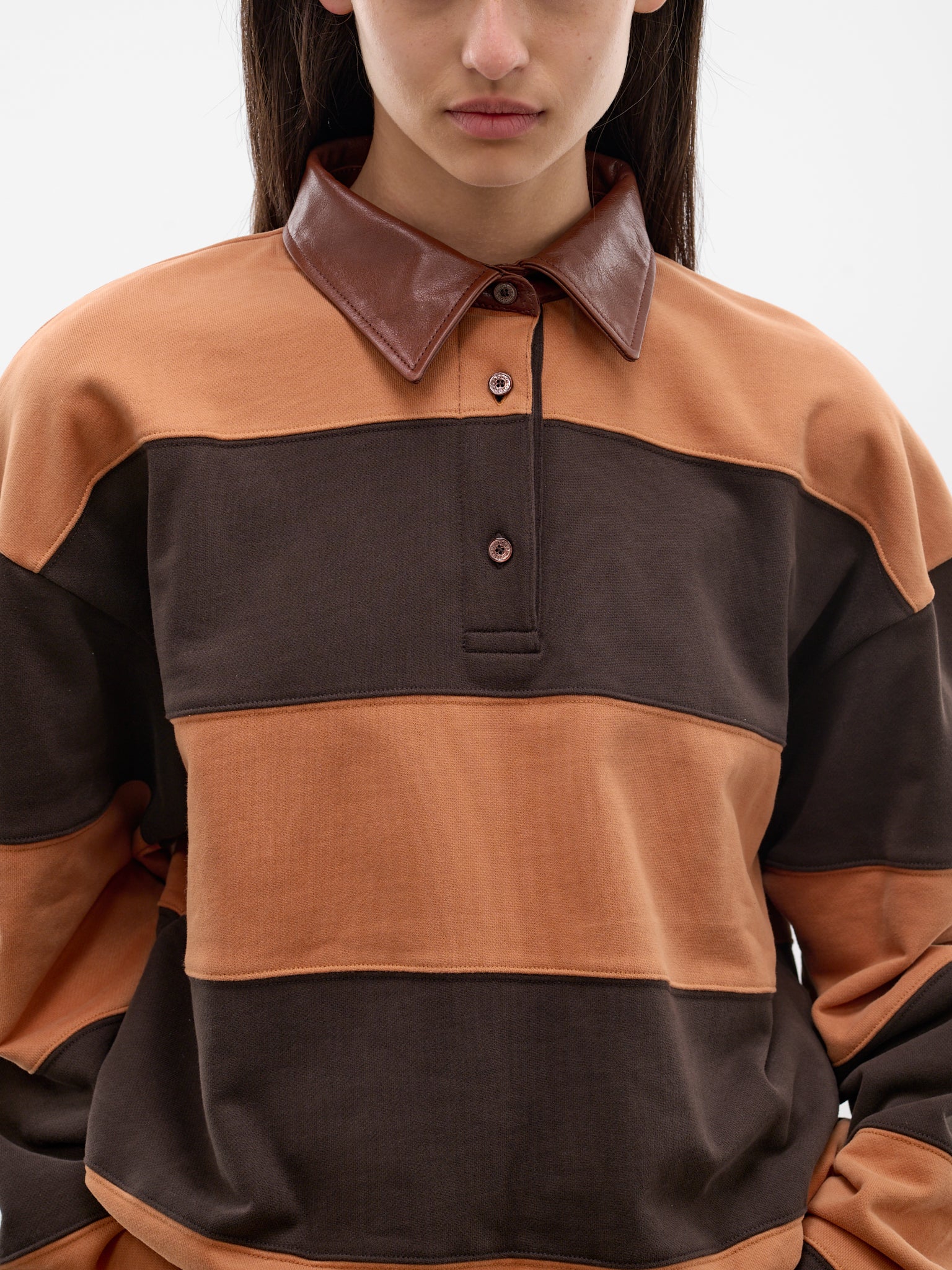 Oversized Striped Cotton Polo Sweater (FN-WN-SWEA000296-DARK-BROWN-CO)