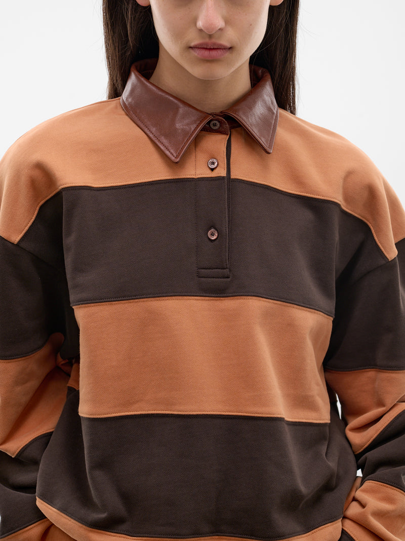 Oversized Striped Cotton Polo Sweater (FN-WN-SWEA000296-DARK-BROWN-CO)