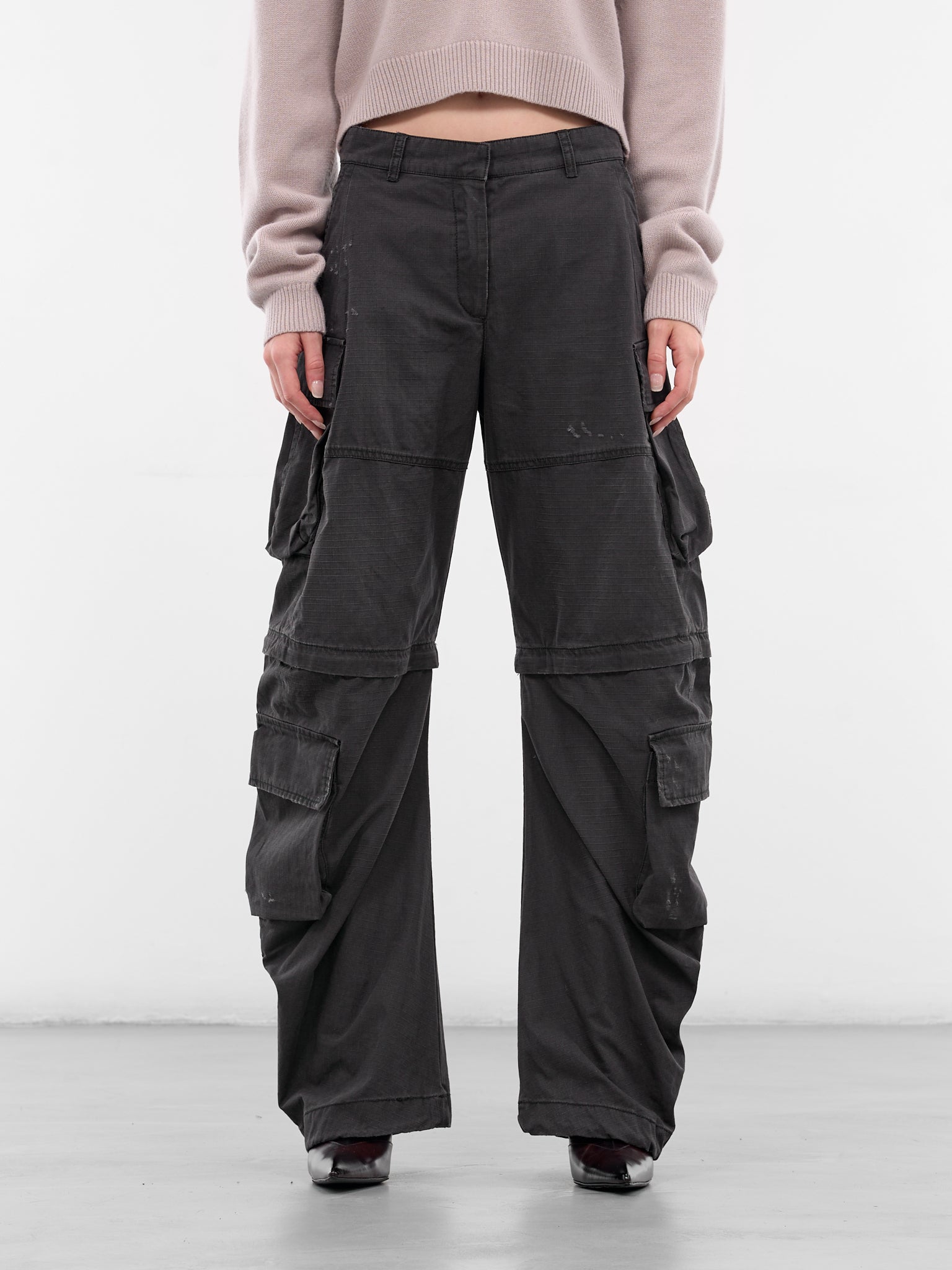 Black Coated Canvas Cargo Pants (FN-WN-TROU001439-BLACK)