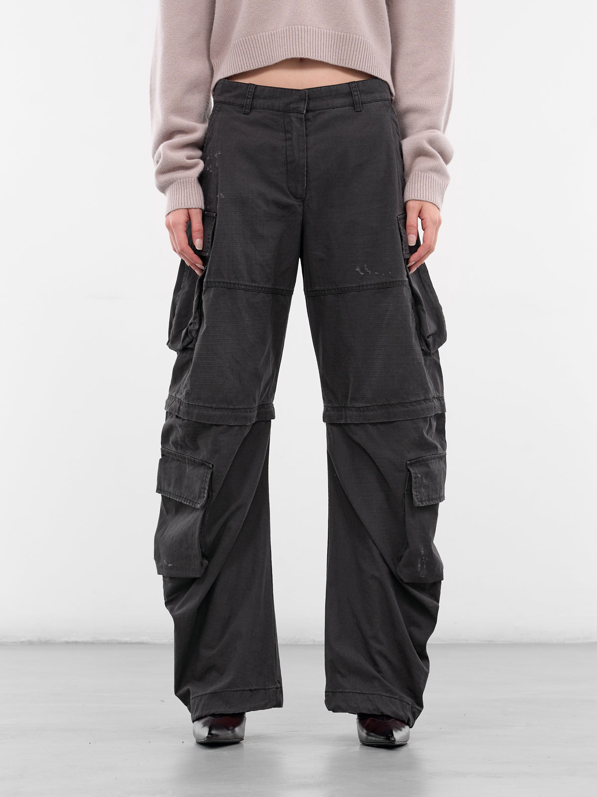 Black Coated Canvas Cargo Pants (FN-WN-TROU001439-BLACK)