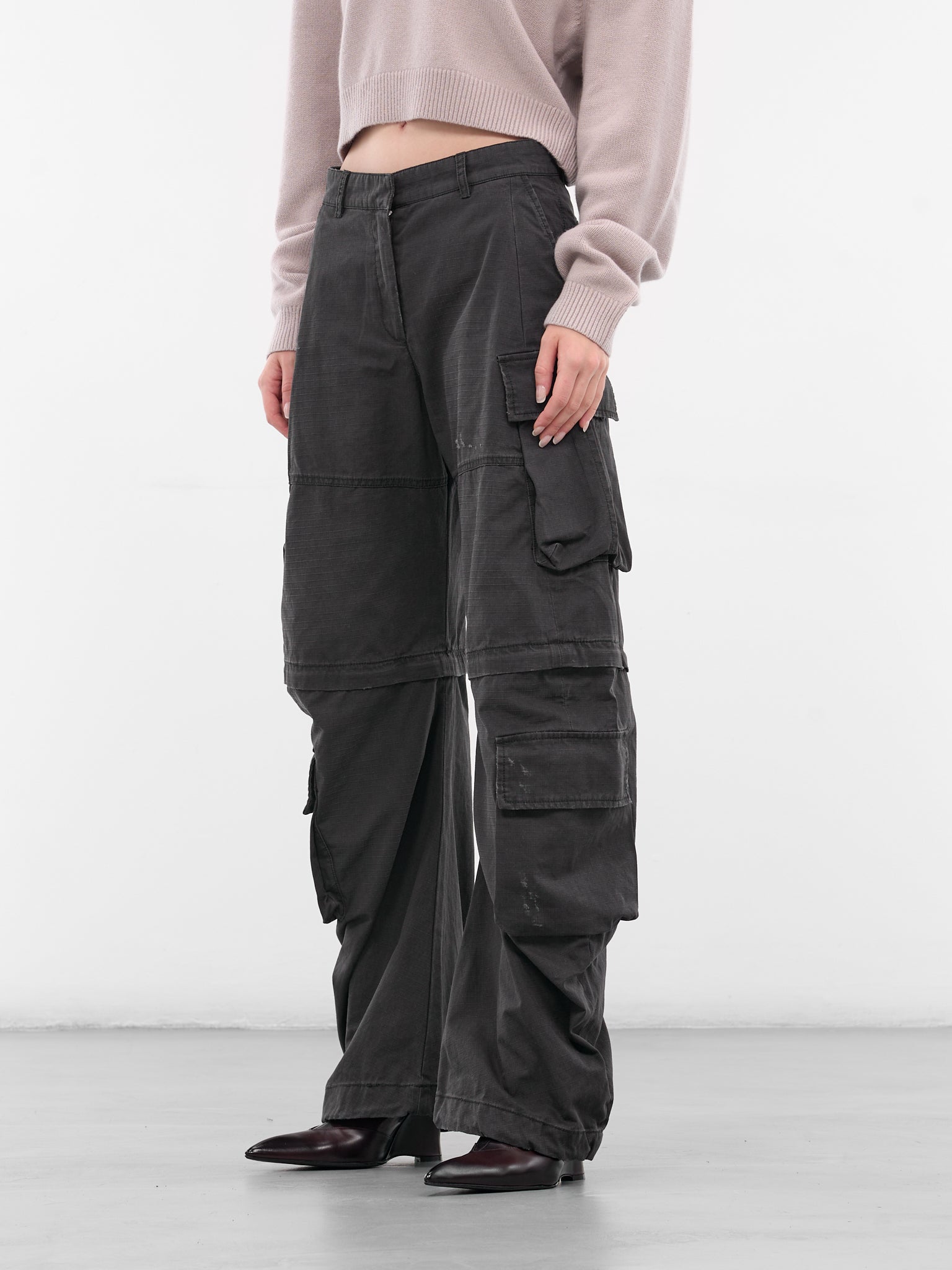 Black Coated Canvas Cargo Pants (FN-WN-TROU001439-BLACK)