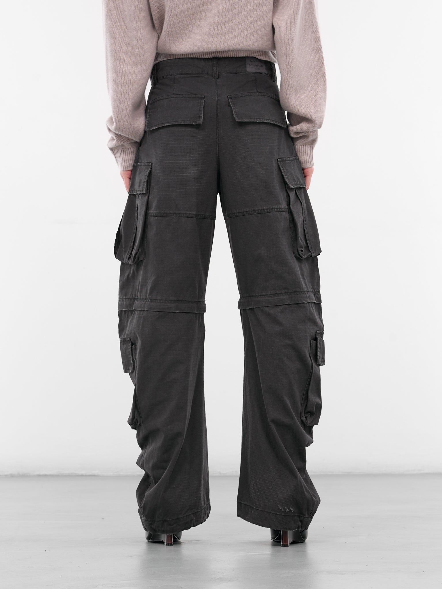 Black Coated Canvas Cargo Pants (FN-WN-TROU001439-BLACK)