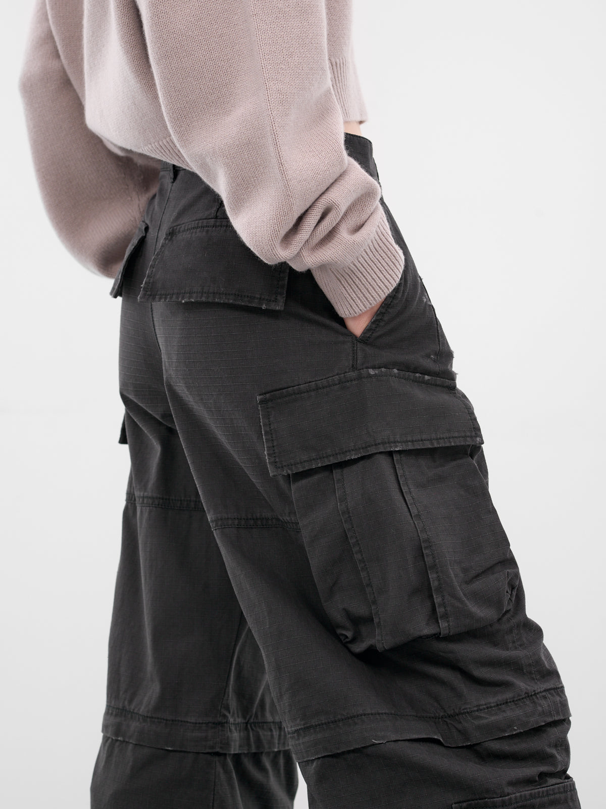 Black Coated Canvas Cargo Pants (FN-WN-TROU001439-BLACK)