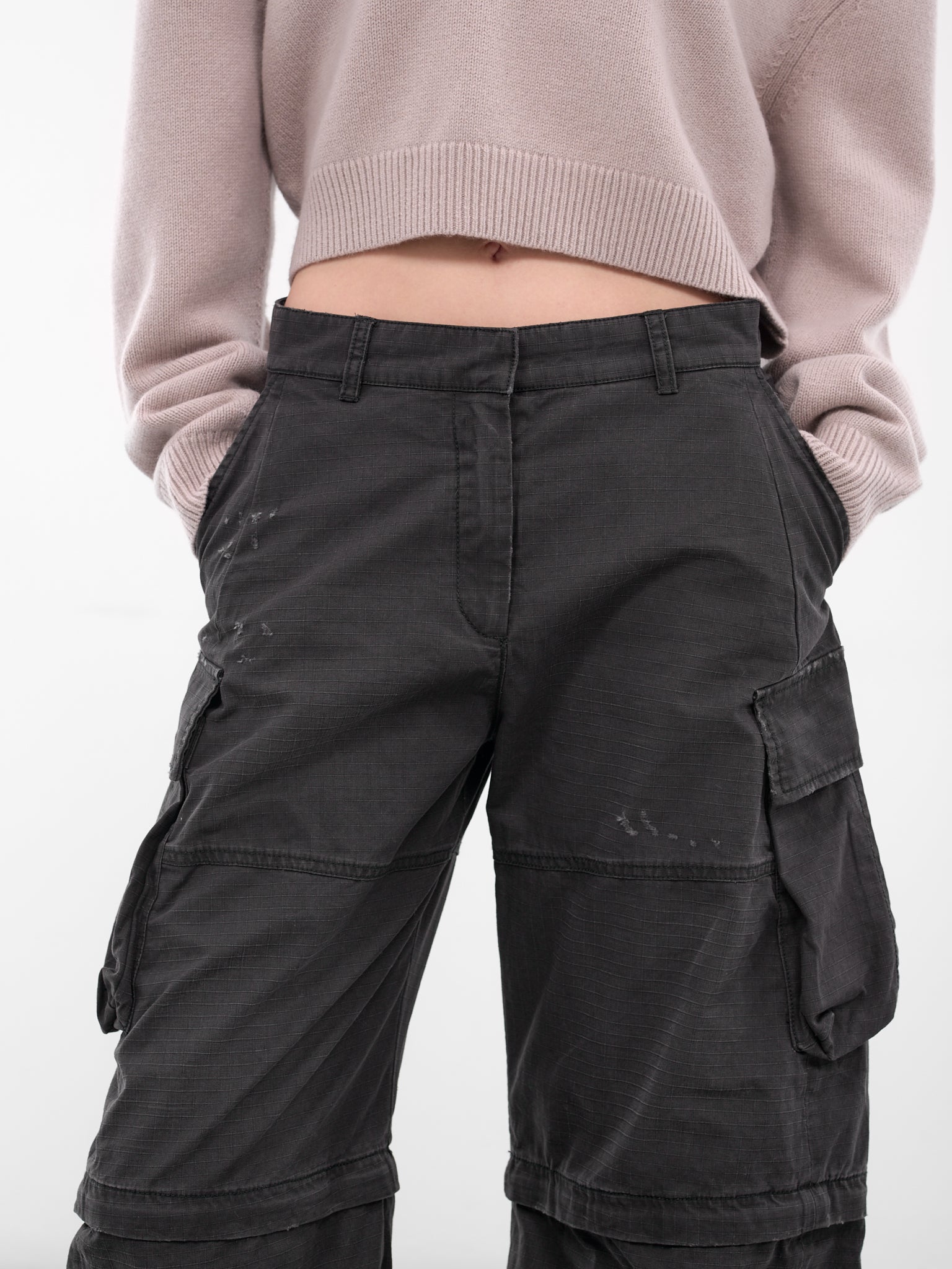 Black Coated Canvas Cargo Pants (FN-WN-TROU001439-BLACK)