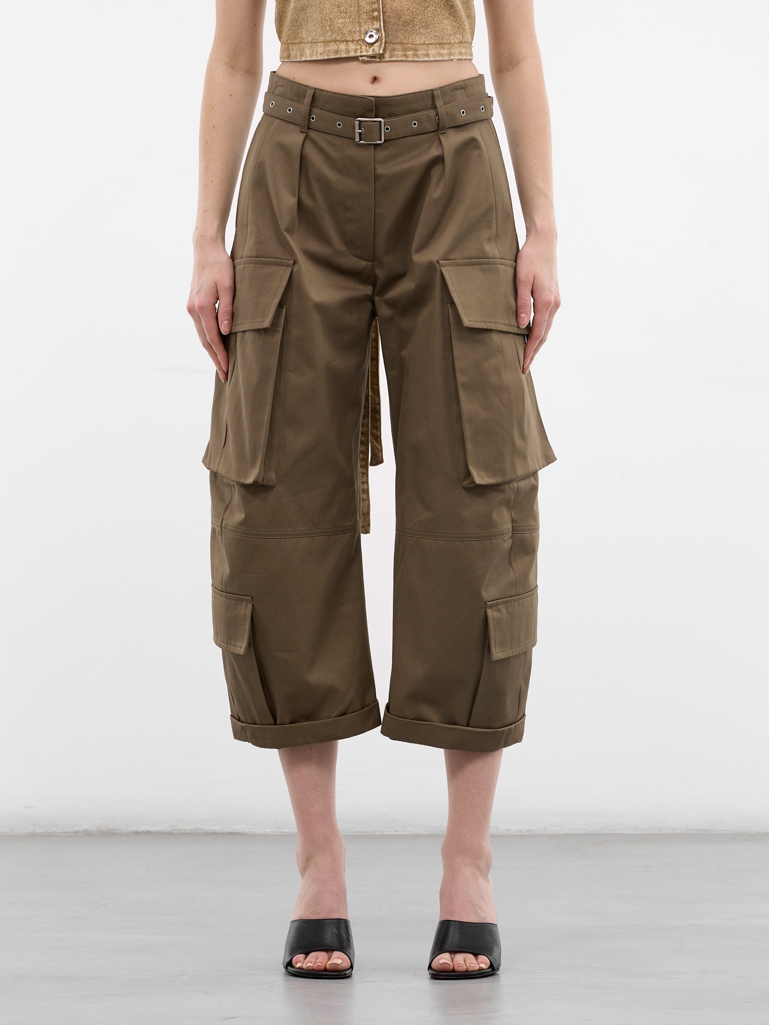 Khaki Twill Cropped Cargo Pants (FN-WN-TROU001578-KHAKI-GREEN)