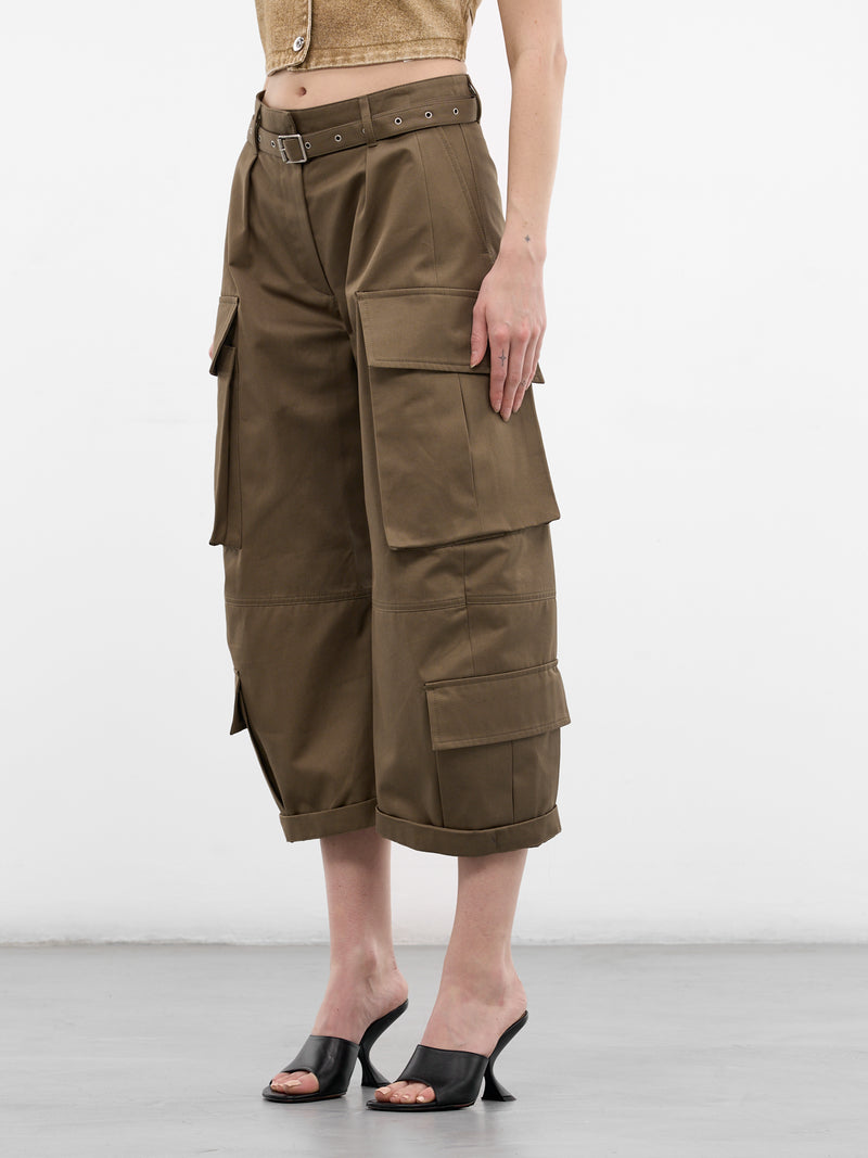 Khaki Twill Cropped Cargo Pants (FN-WN-TROU001578-KHAKI-GREEN)