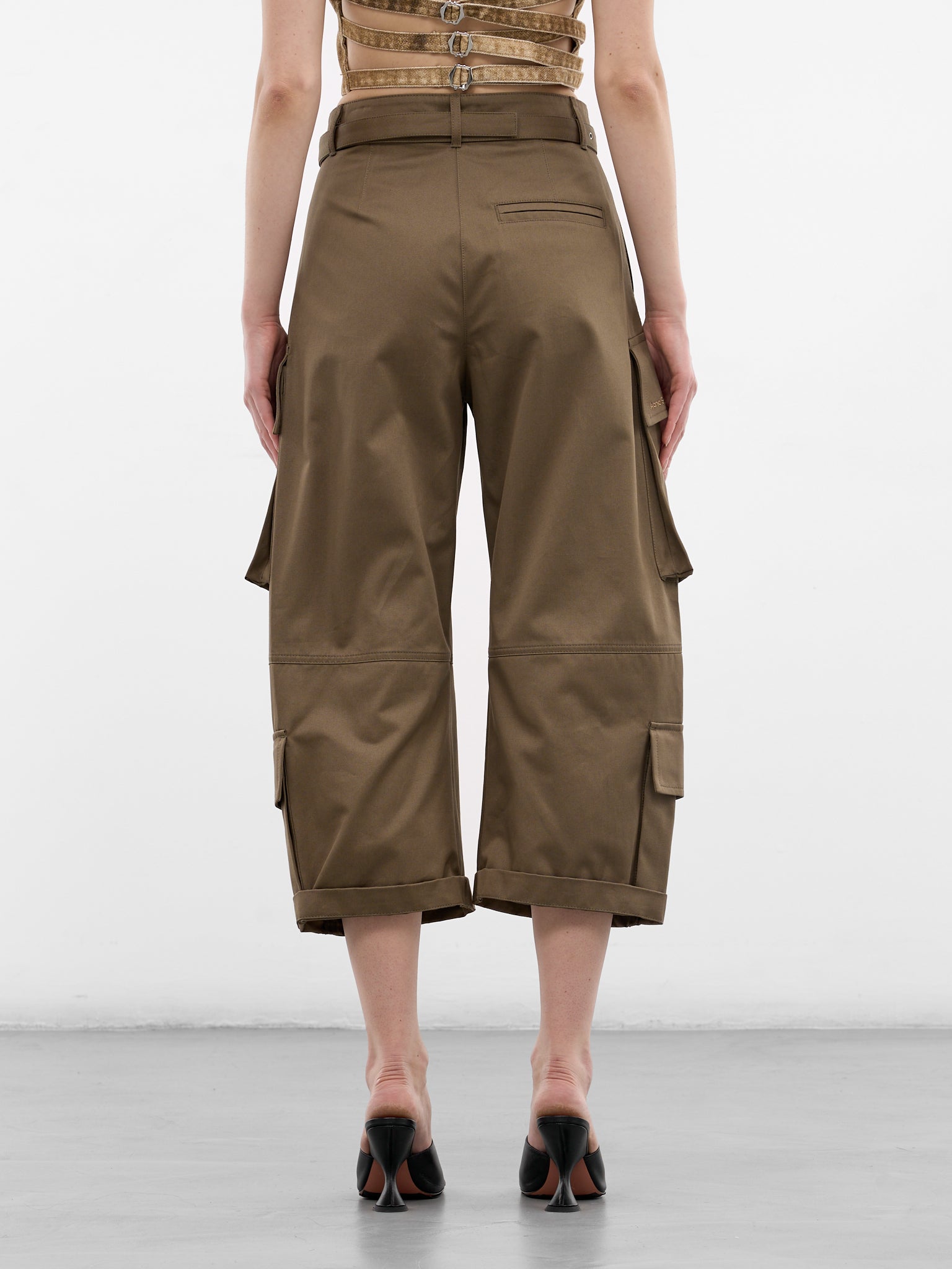 Khaki Twill Cropped Cargo Pants (FN-WN-TROU001578-KHAKI-GREEN)