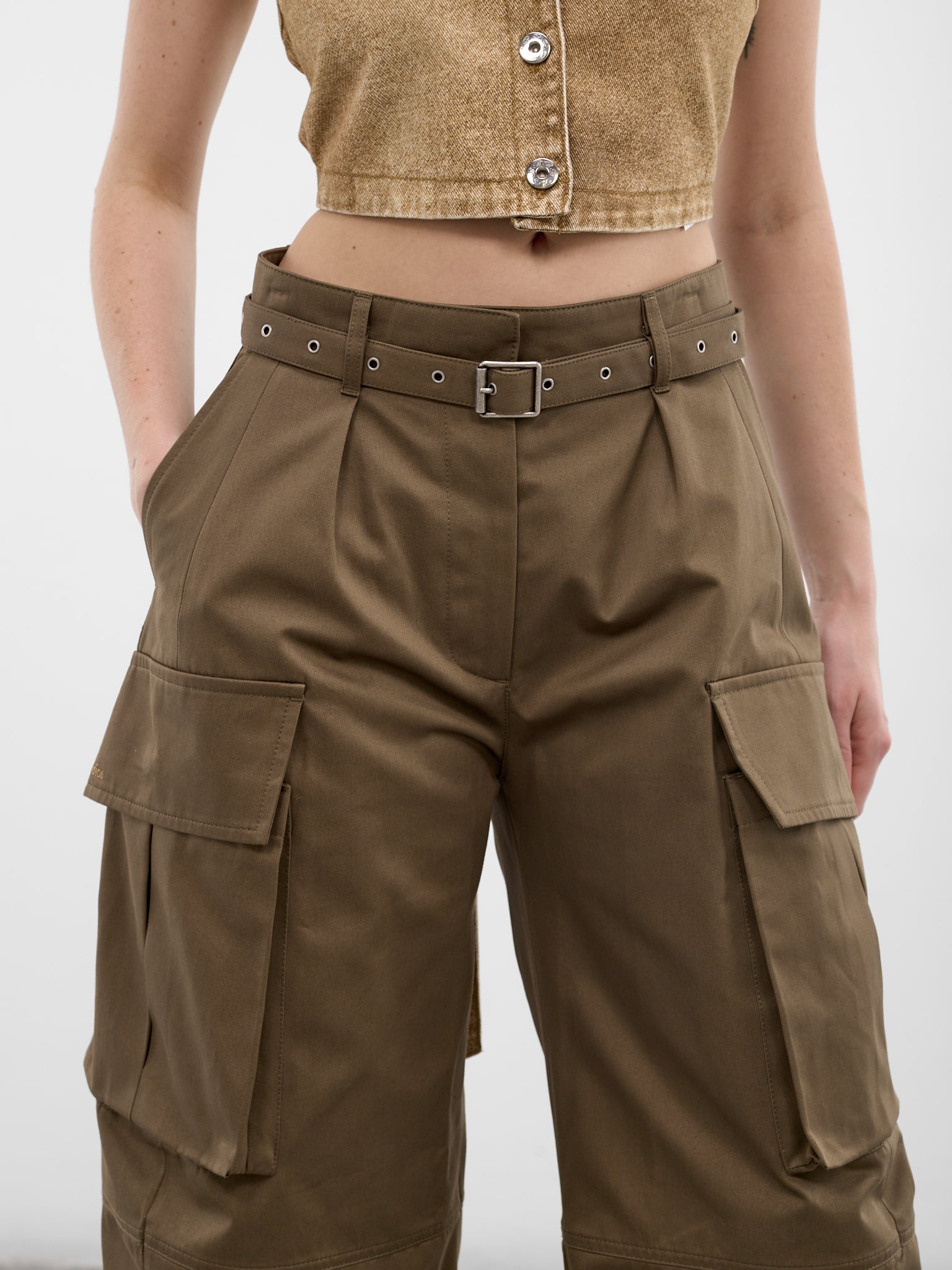 Khaki Twill Cropped Cargo Pants (FN-WN-TROU001578-KHAKI-GREEN)