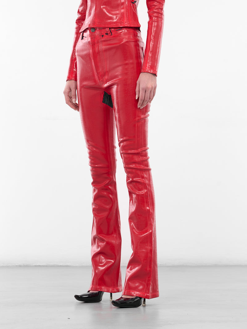 Red Latex Slim Trousers (FN-WN-TROU001518-RED)