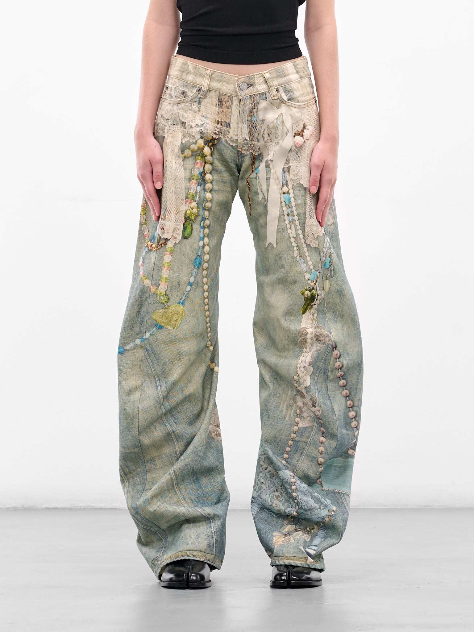 2006 Trompe L'oeil Loose Jeans (FN-WN-TROU001524-WHITE-GREEN)