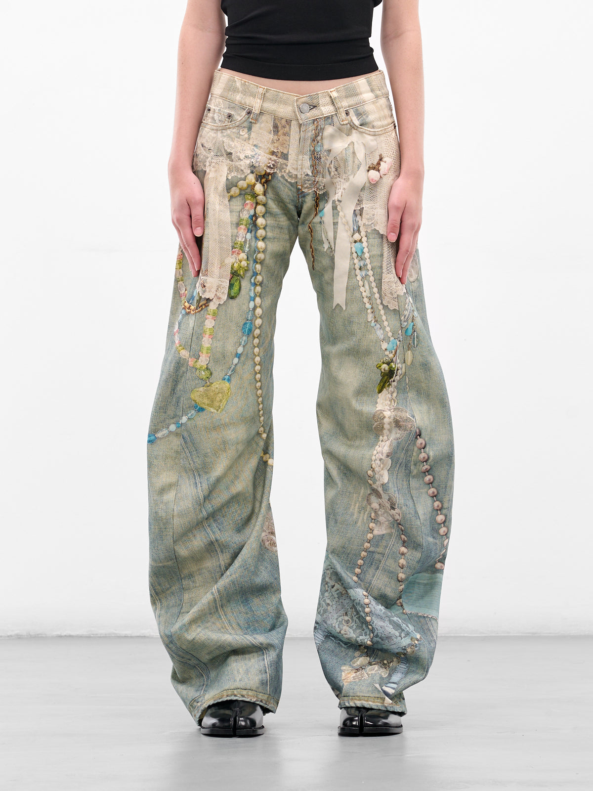 2006 Trompe L'oeil Loose Jeans (FN-WN-TROU001524-WHITE-GREEN)