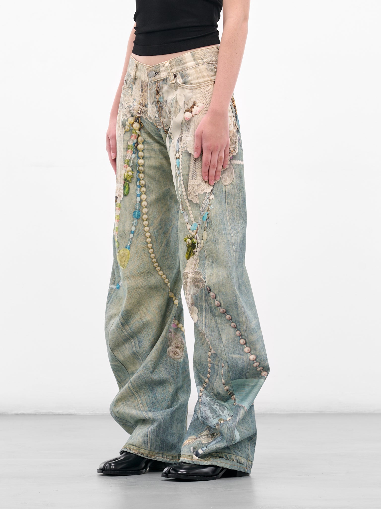 2006 Trompe L'oeil Loose Jeans (FN-WN-TROU001524-WHITE-GREEN)