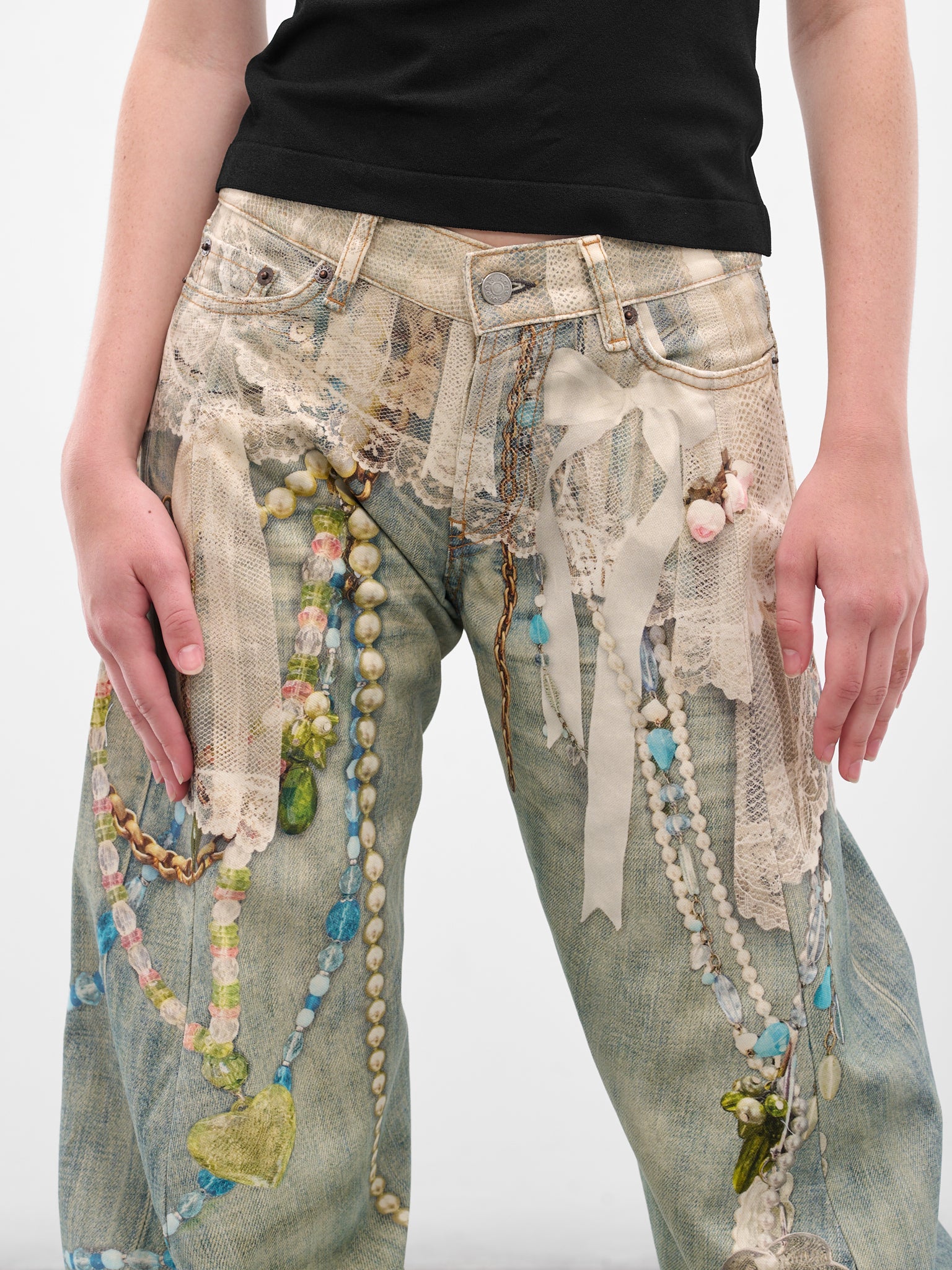 2006 Trompe L'oeil Loose Jeans (FN-WN-TROU001524-WHITE-GREEN)