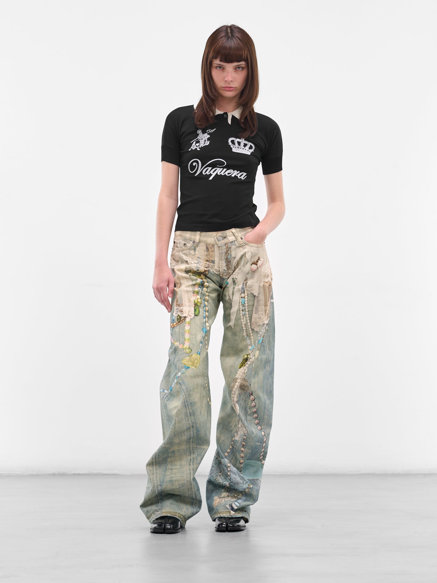 2006 Trompe L'oeil Loose Jeans (FN-WN-TROU001524-WHITE-GREEN)