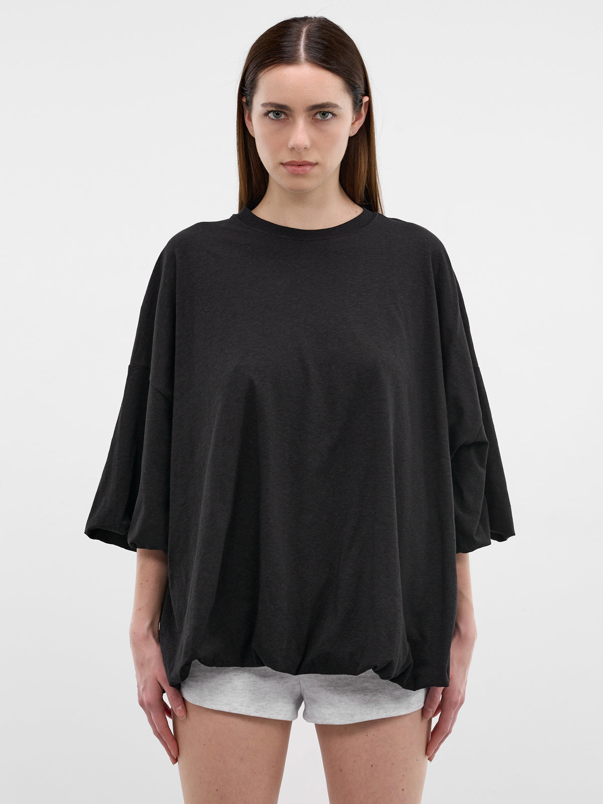 Oversized Gathered Hem Logo Tee (FN-WN-TSHI000869-BLACK)