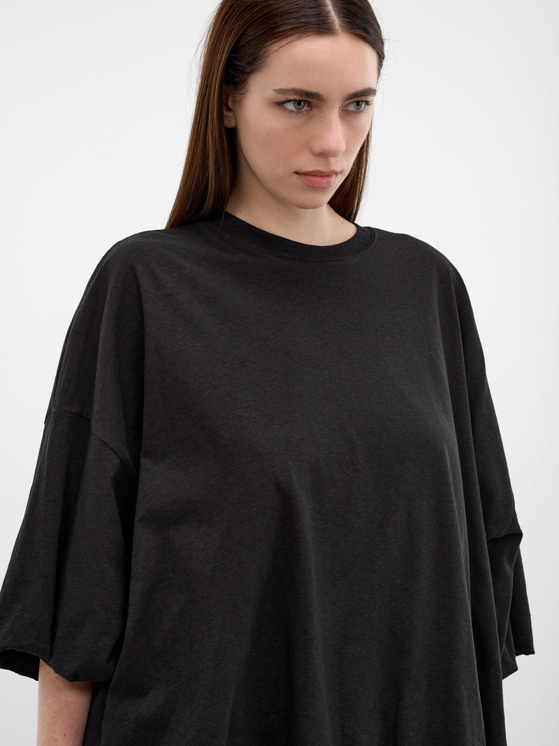 Oversized Gathered Hem Logo Tee (FN-WN-TSHI000869-BLACK)