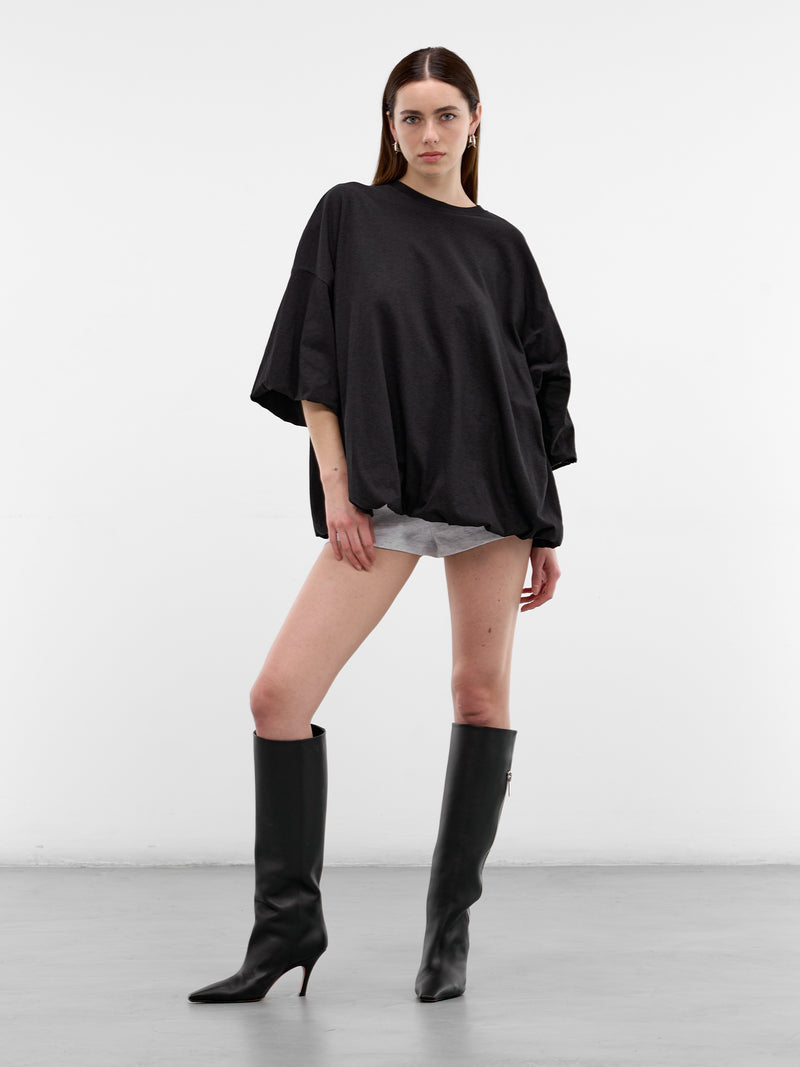 Oversized Gathered Hem Logo Tee (FN-WN-TSHI000869-BLACK)