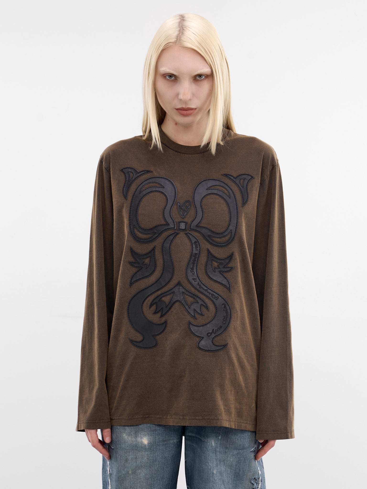 Brown Leather Patchwork Long Sleeve (FN-WN-TSHI000875-DARK-BROWN-BL)