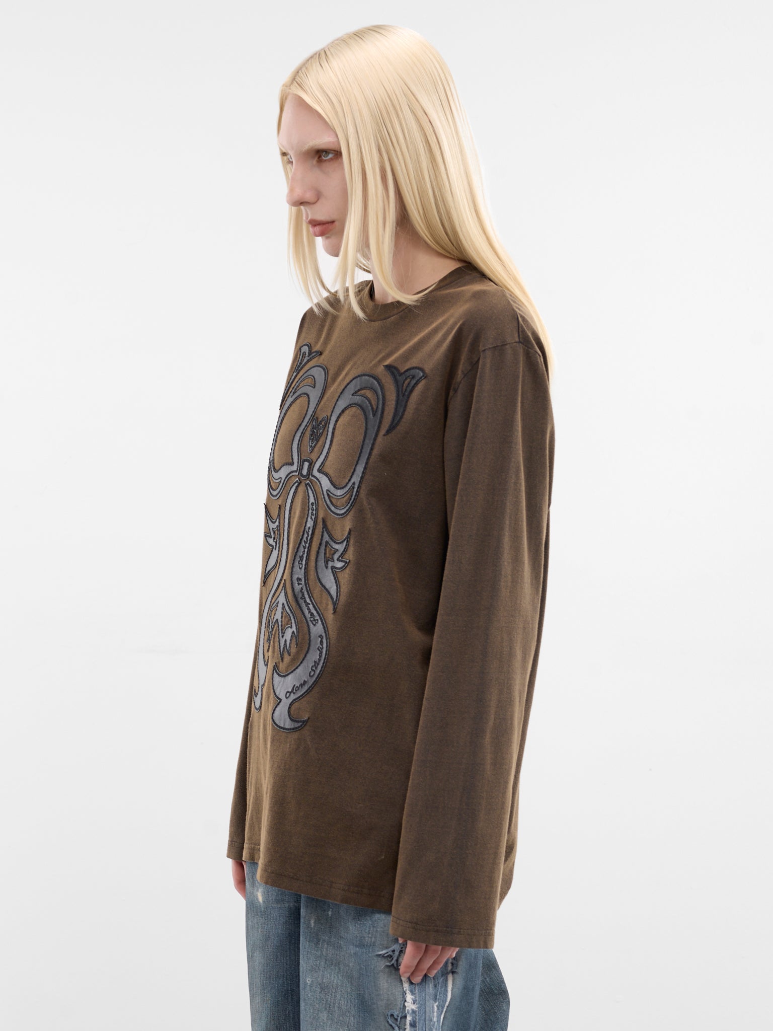Brown Leather Patchwork Long Sleeve (FN-WN-TSHI000875-DARK-BROWN-BL)
