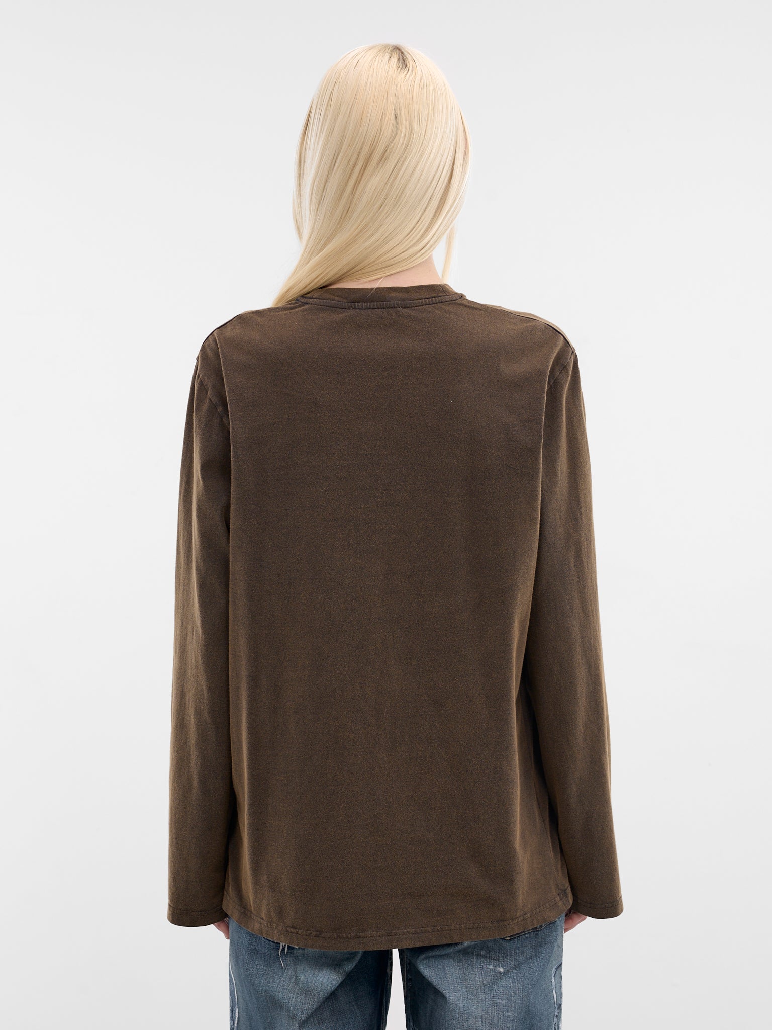 Brown Leather Patchwork Long Sleeve (FN-WN-TSHI000875-DARK-BROWN-BL)