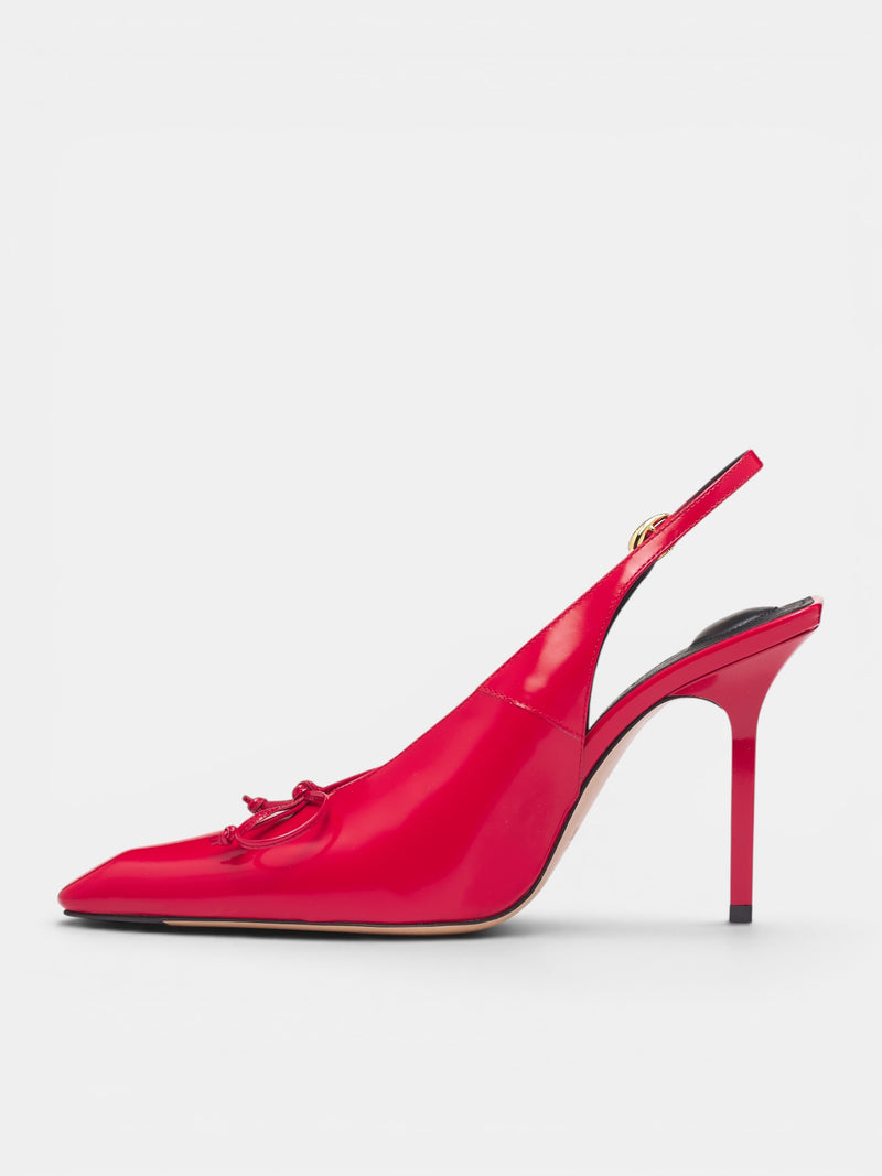 Red Leather Cubisto Slingback Heels (FOW00137AC18A03-RED)