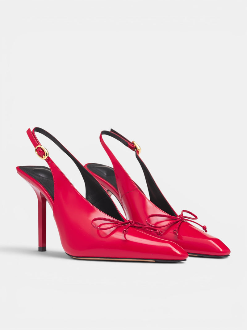 Red Leather Cubisto Slingback Heels (FOW00137AC18A03-RED)