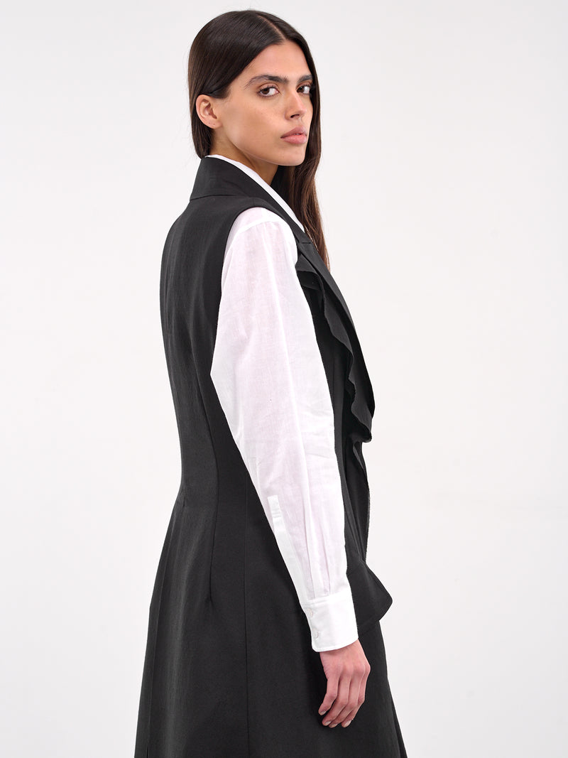 Twill Front Draped Sleeveless Dress (FP-D60-102-1-BLACK)