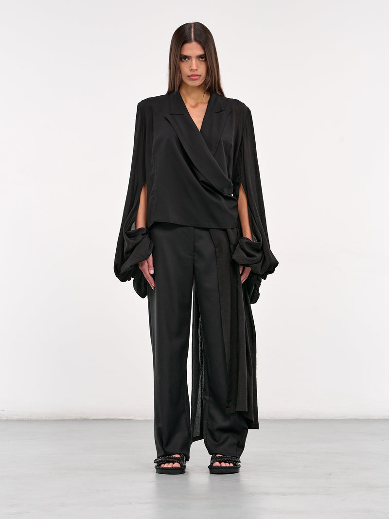 Balloon Sleeve Wrap Jacket (FP-J67-804-1-BLACK)