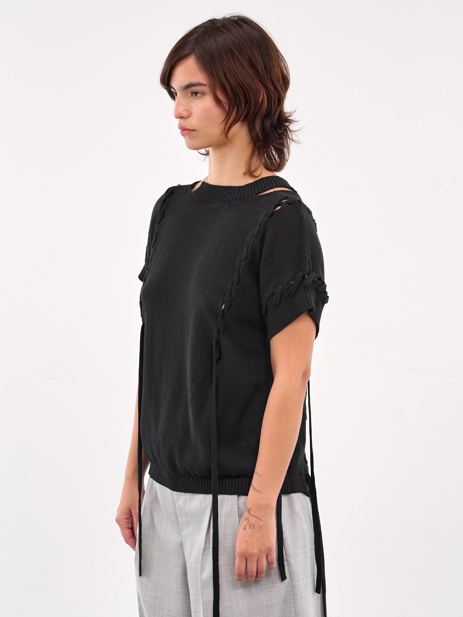 Deconstructed Lace-Up Knit Top (FP-K02-370-1-BLACK)