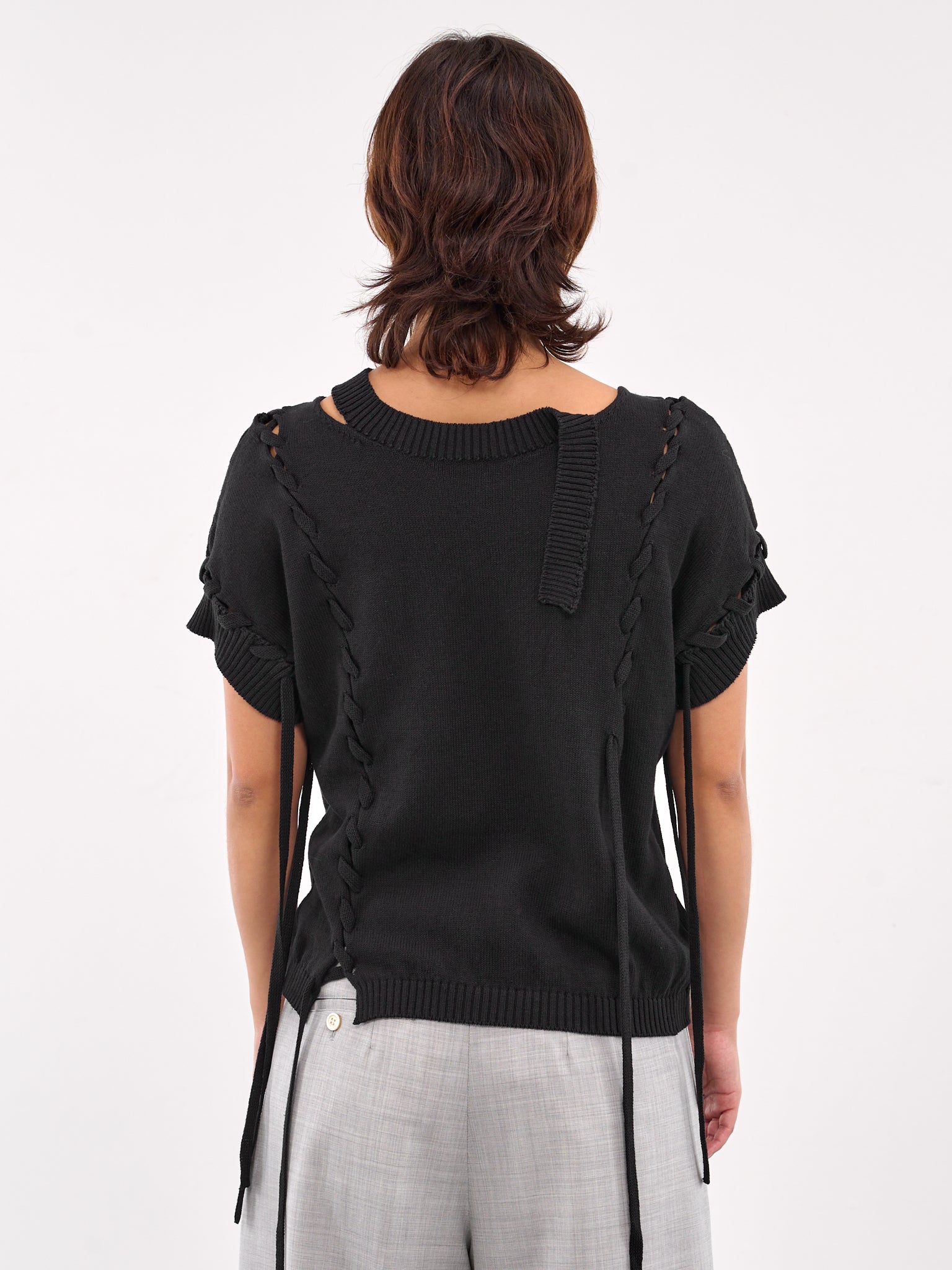 Deconstructed Lace-Up Knit Top (FP-K02-370-1-BLACK)
