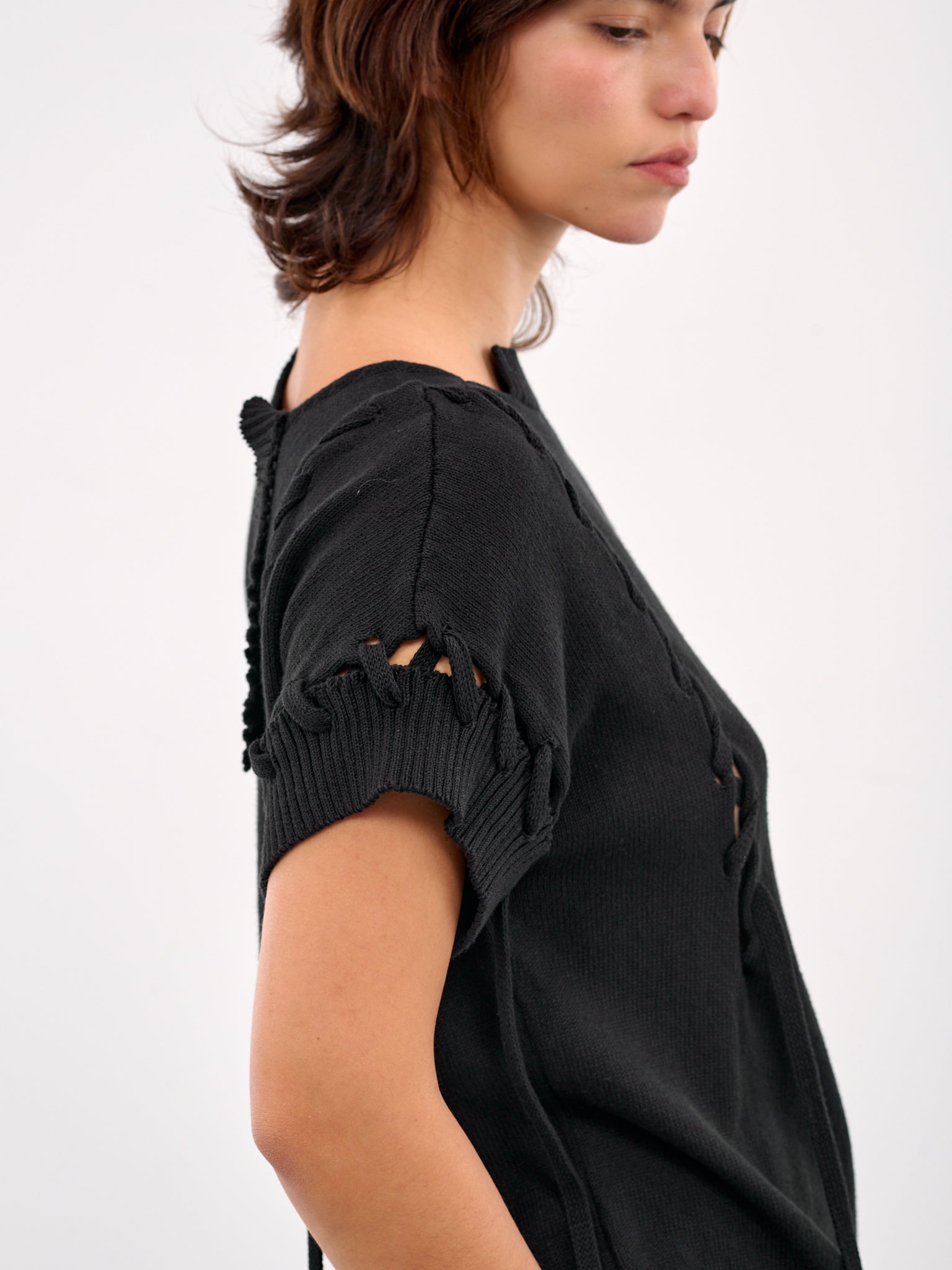 Deconstructed Lace-Up Knit Top (FP-K02-370-1-BLACK)