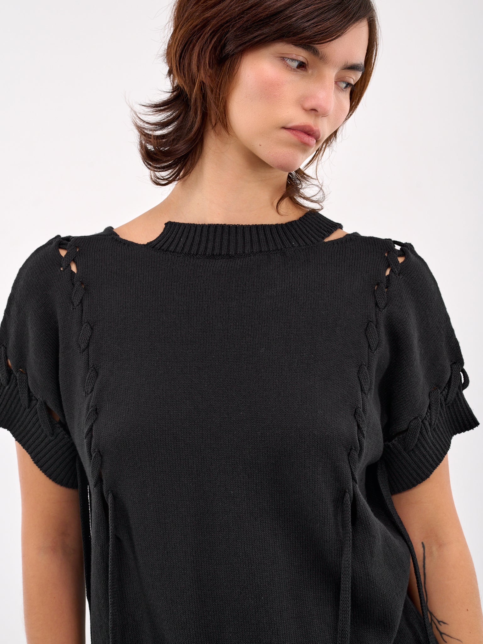 Deconstructed Lace-Up Knit Top (FP-K02-370-1-BLACK)