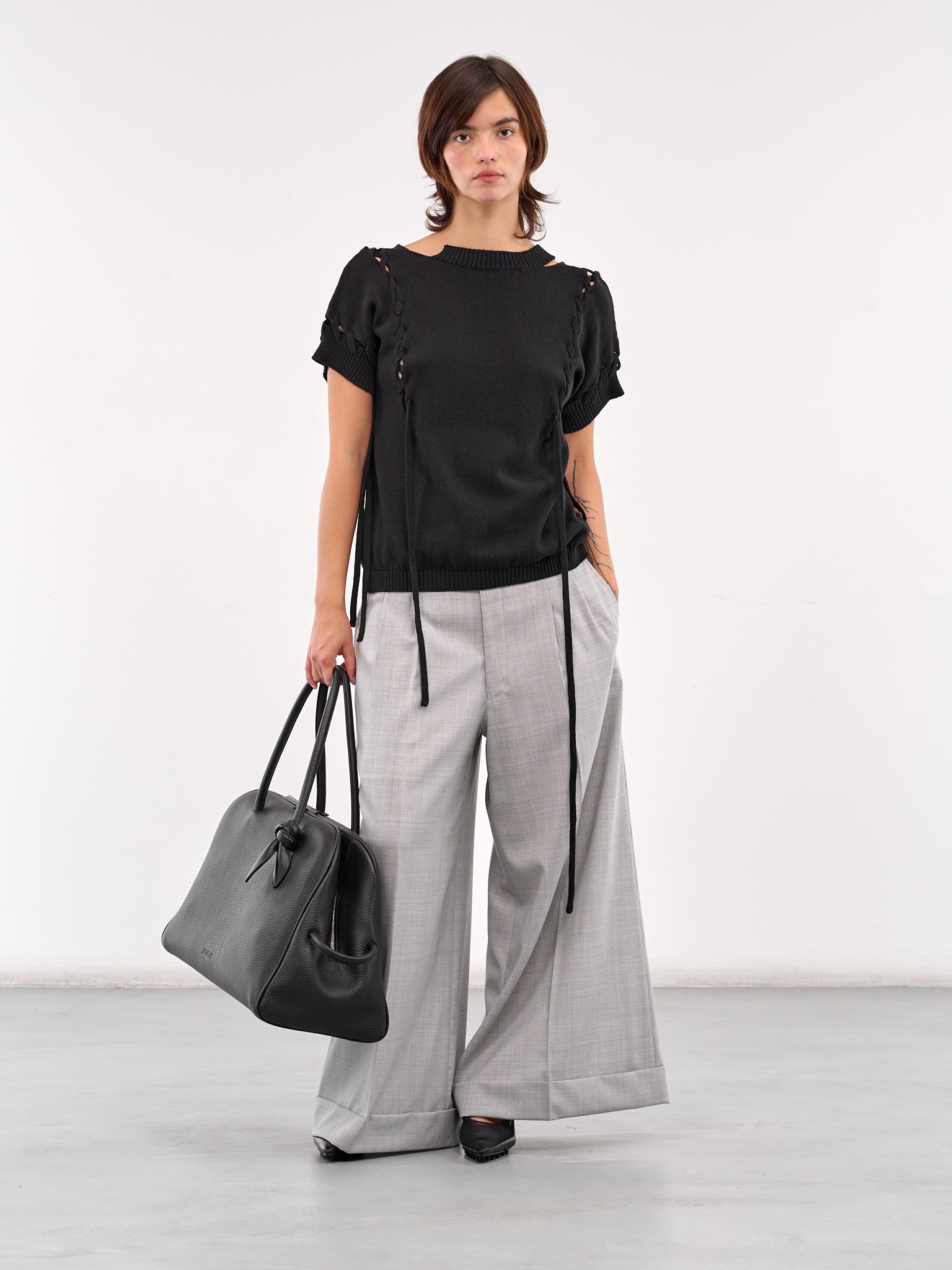 Deconstructed Lace-Up Knit Top (FP-K02-370-1-BLACK)