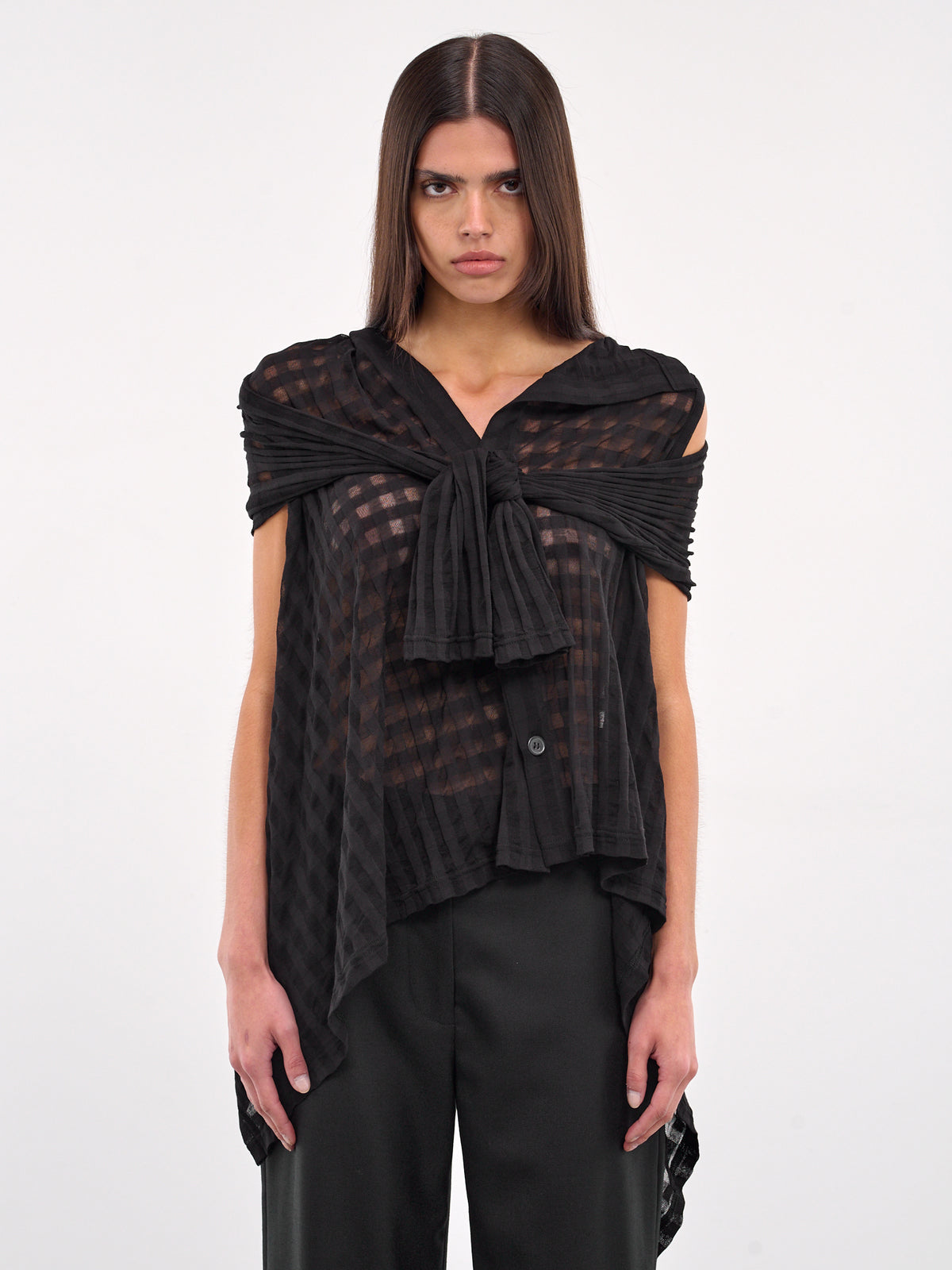Sheer Plaid Jacquard Layered Cardigan (FP-T19-075-1-BLACK)