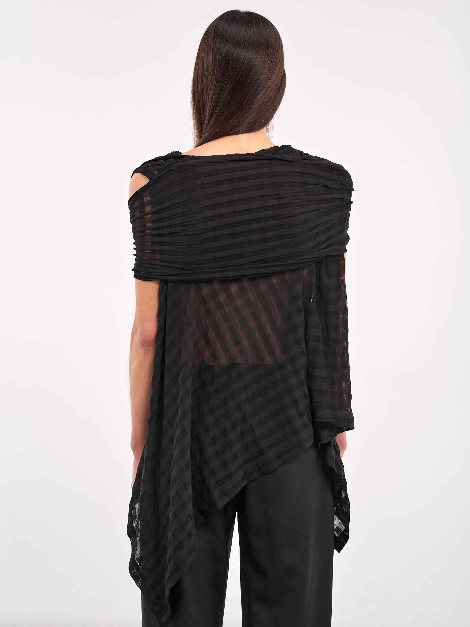Sheer Plaid Jacquard Layered Cardigan (FP-T19-075-1-BLACK)